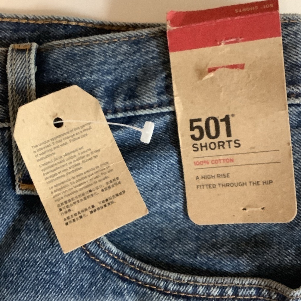 Levi's Size 31 Blue 501 High Rise, Fitted Through The Hip Distressed Shorts. - Picture 5 of 7